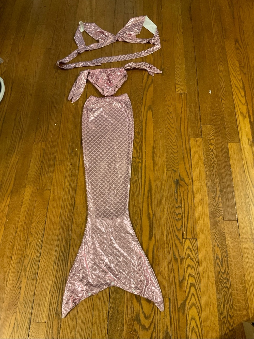 Pink Shimmery Mermaid Costume Set - Bikini Top, Tail & Fin